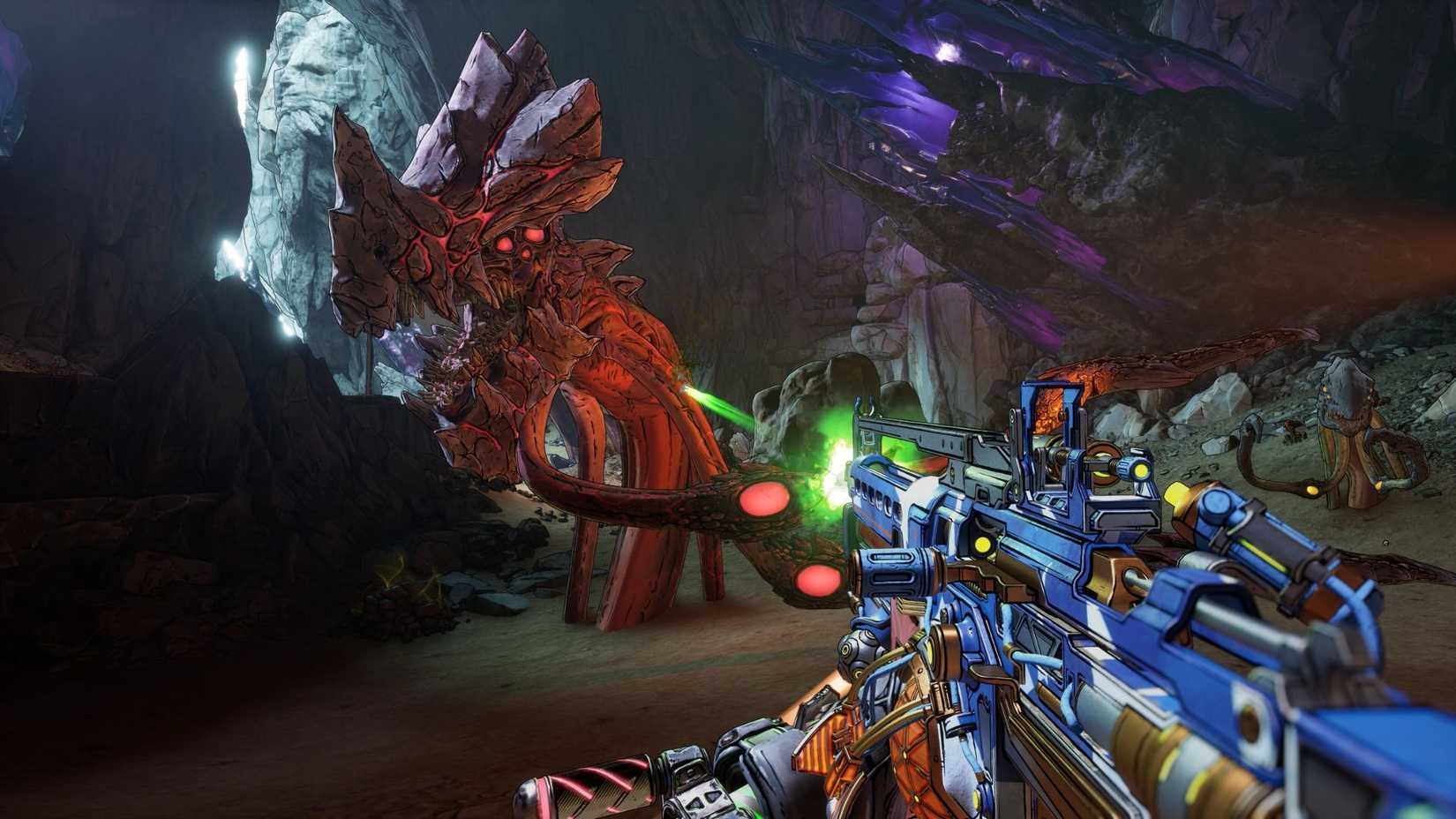Shooting a giant monster in first-person mode - Borderlands 4