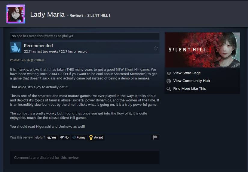 silent hill f lady maria review