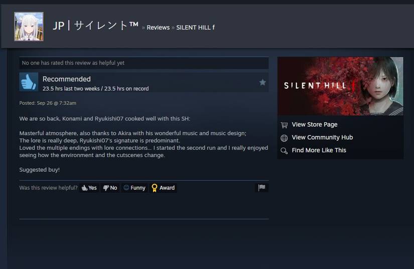 Silent Hill F steam review 23hrs