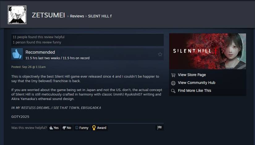 silent hill f zetsumei review