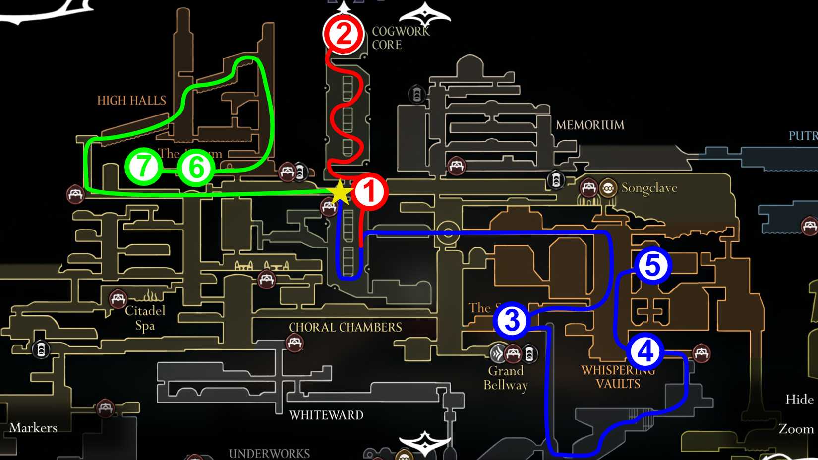 Silksong Ato 2 Passo a passo Rota de progressão Parte três Locais da melodia tripla-2