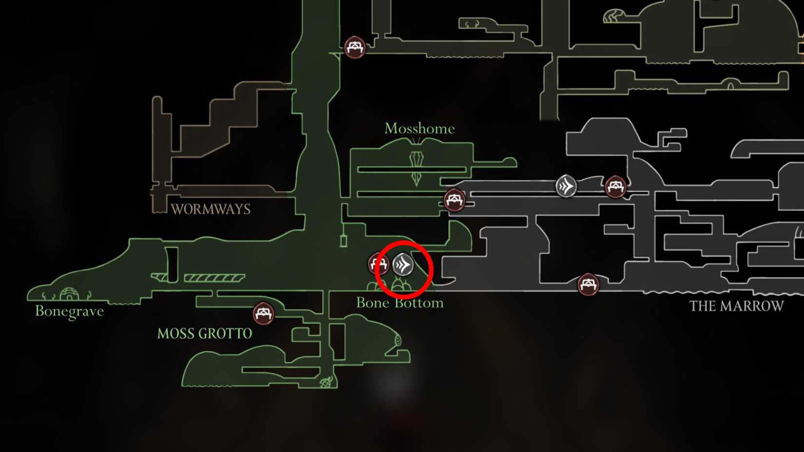 Todos os locais de viagem rápida em Silksong - Dropraro Moss Grotto