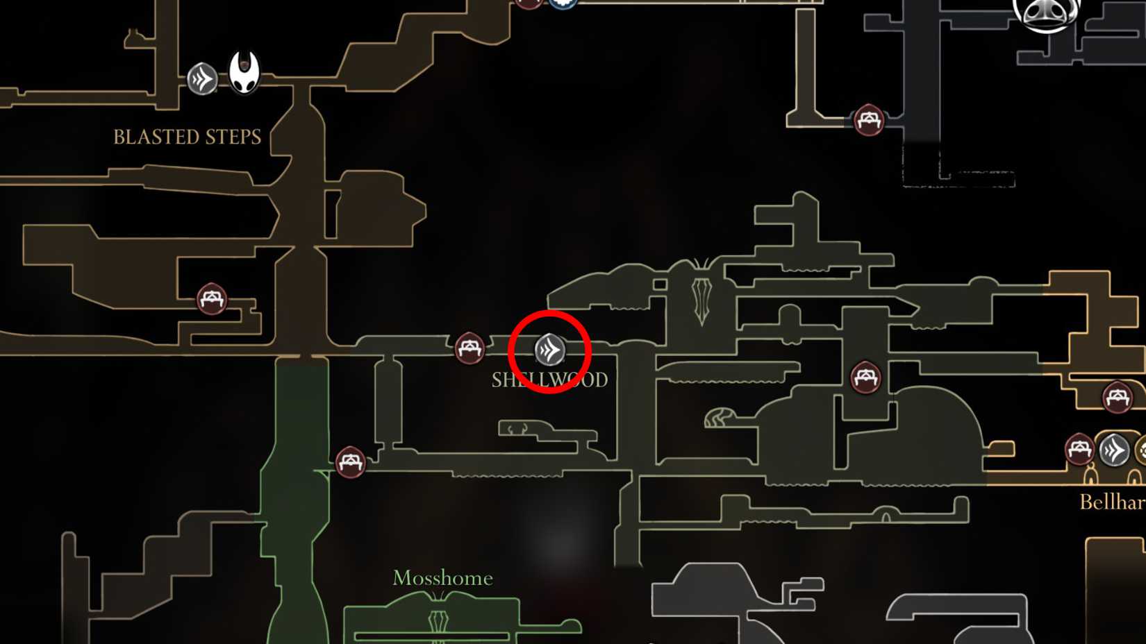 Todos os locais de viagem rápida em Silksong - Dropraro Shellwood