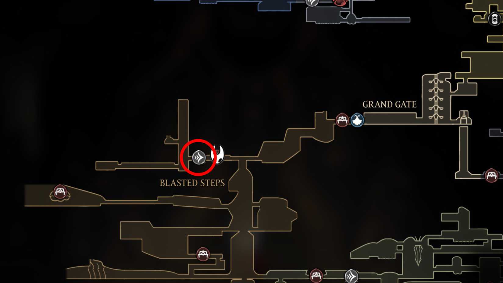 Todos os locais de viagem rápida em Silksong - Dropraro Blasted Steps