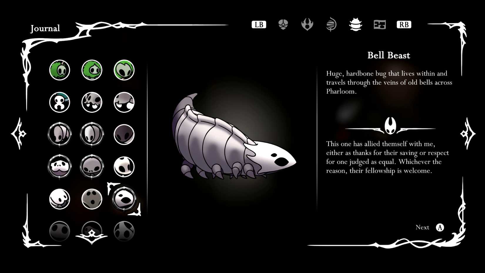 Silksong Hunters Journal UI Menu Tab