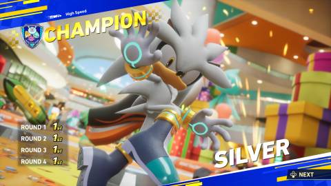 Silver winning a Grand Prix in Sonic Racing: CrossWorlds