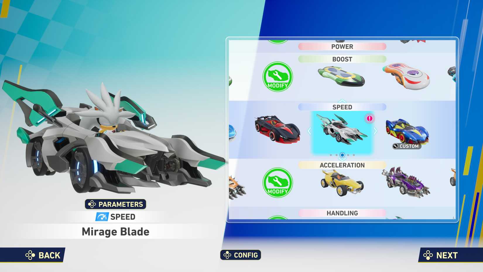The Mirage Blade car in Sonic Racing: CrossWorlds