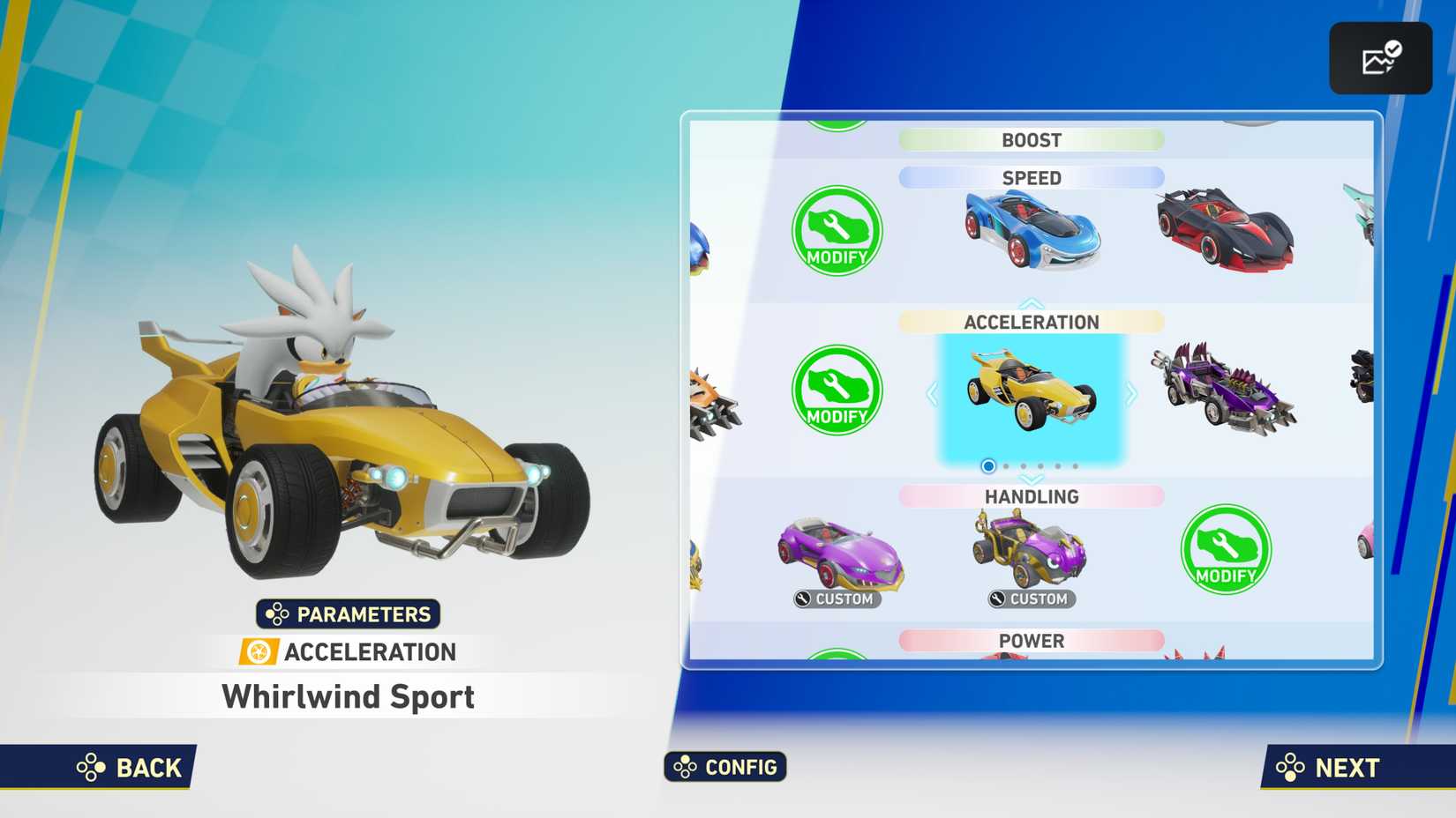 Vehicle customization in Sonic Racing: CrossWorlds