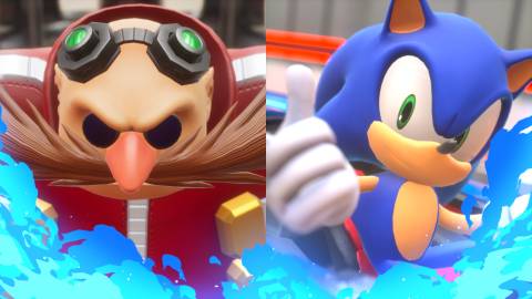 Dr Eggman and Sonic in Sonic Racing: CrossWorlds