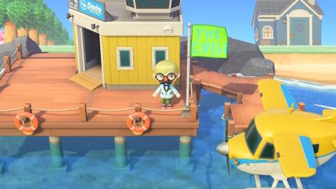 Standing at the airport in Animal Crossing New Horizons