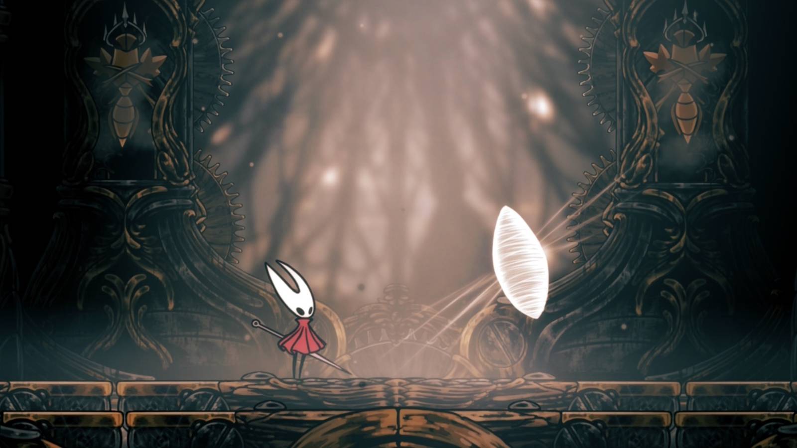 Standing in the Cogwork Dancers boss room in Hollow Knight Silksong