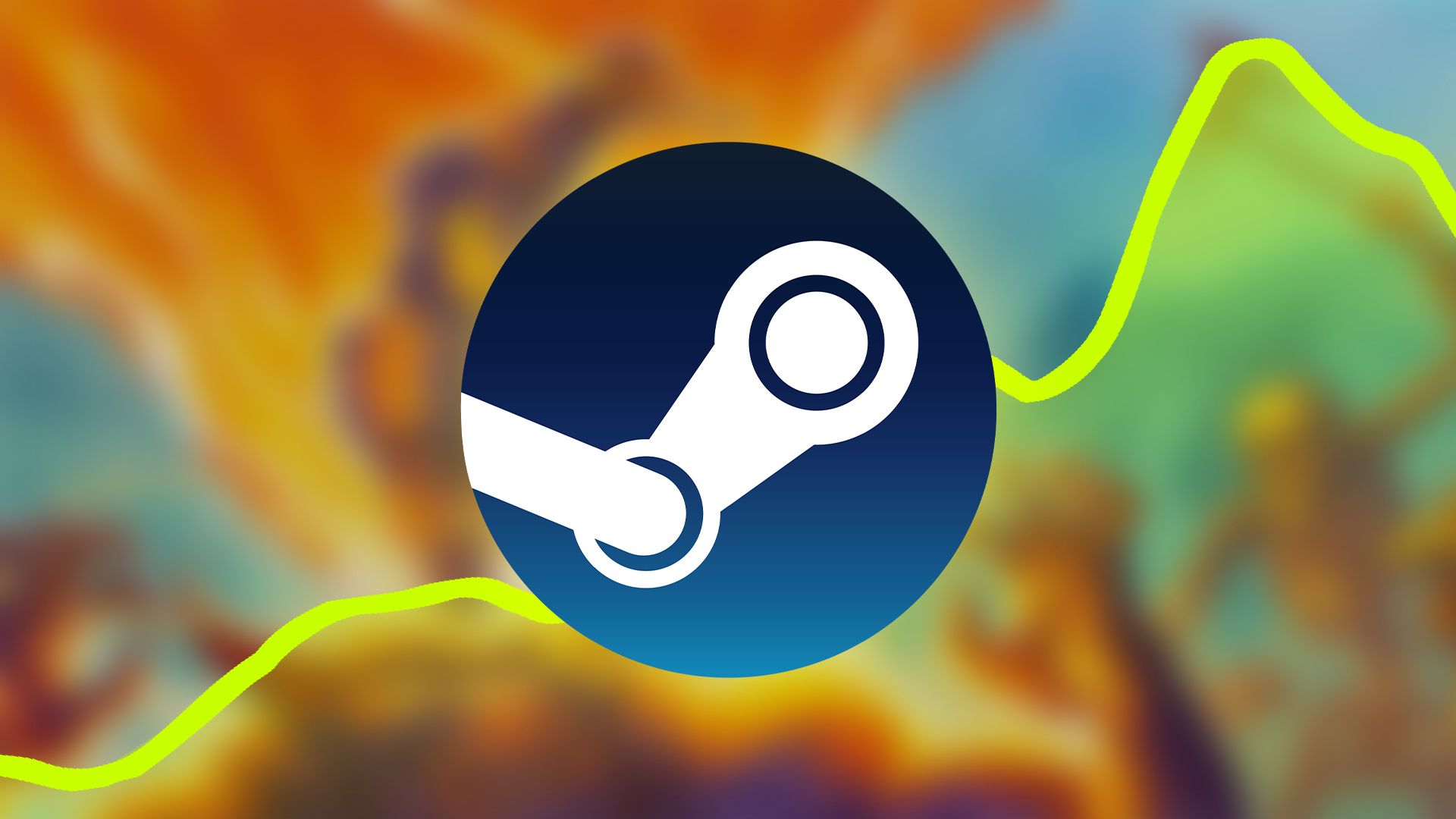 Steam logo in front of yellow graph and blurred Megabonk screenshot