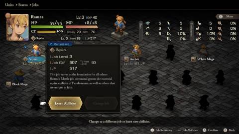 The Job menu in Final Fantasy Tactics The Ivalice Chronicles