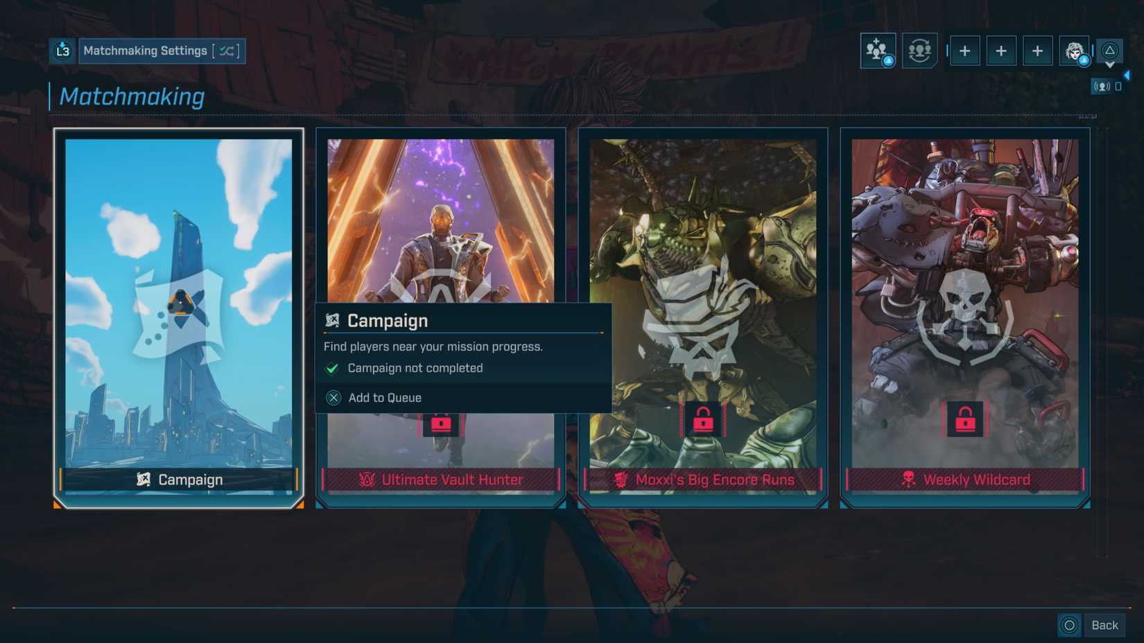 Borderlands online menu 4