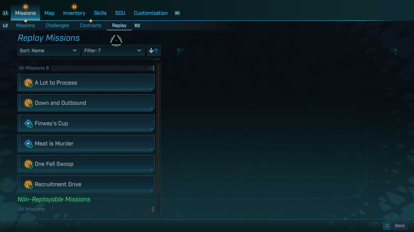 The replay mission menu in Borderlands 4