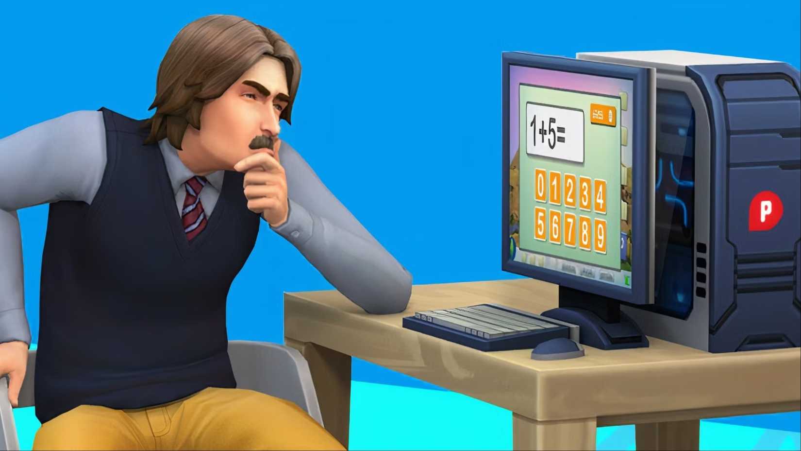 Uma pessoa usando um computador com The Sims 4 na tela.