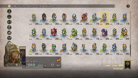 The unit screen in Tactics Ogre