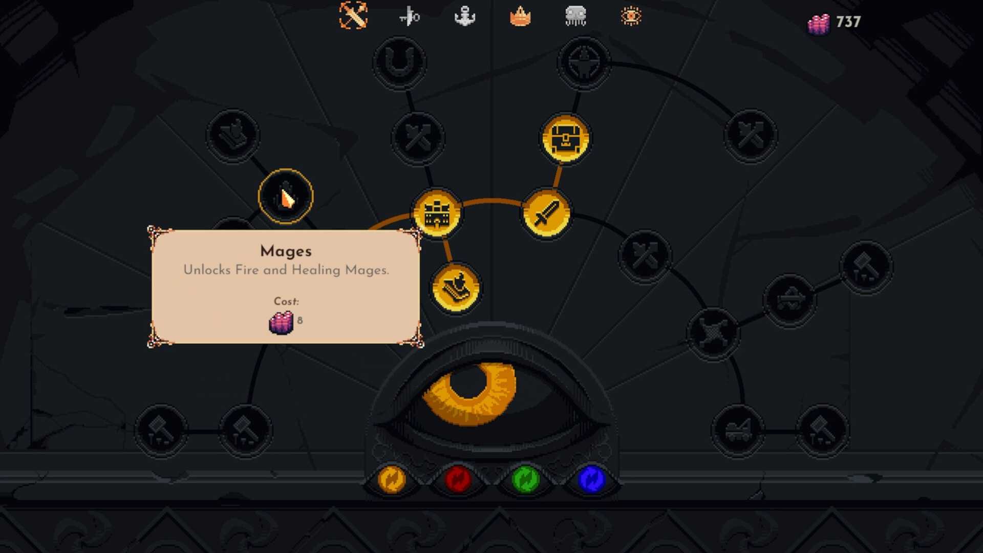 The upgrade tree in The King Is Watching
