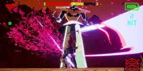 Travis fighting the game's first boss - No More Heroes 3