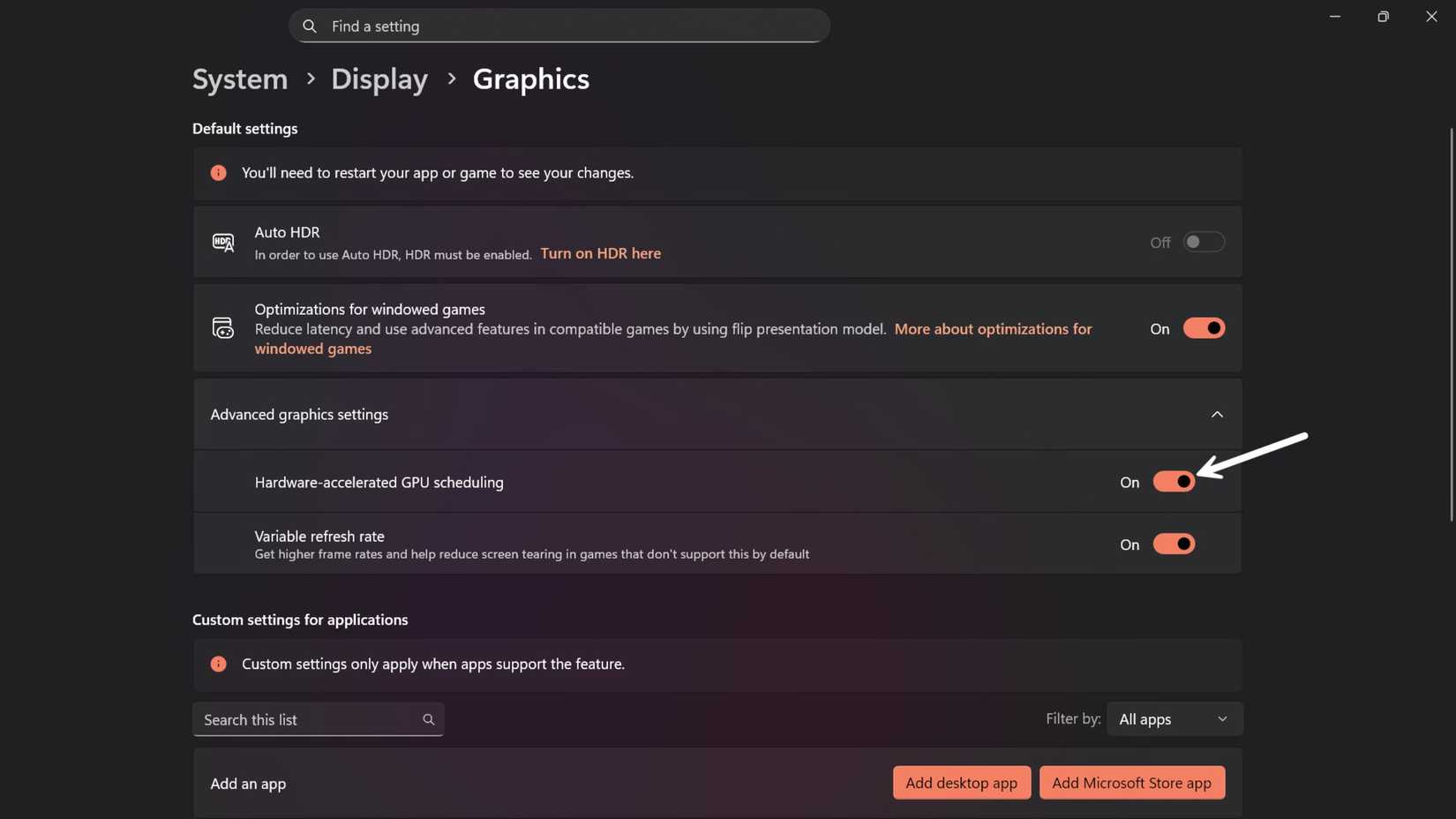 Turn off Hardware-Accelerated GPU Scheduling
