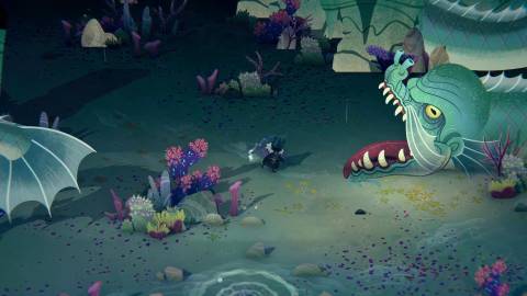 Walking into a giant snake's mouth in Wytchwood