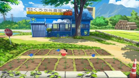 Watering plants in Shin-Chan Me and the Professor on Summer Vacation The Endless Seven-Day Journey