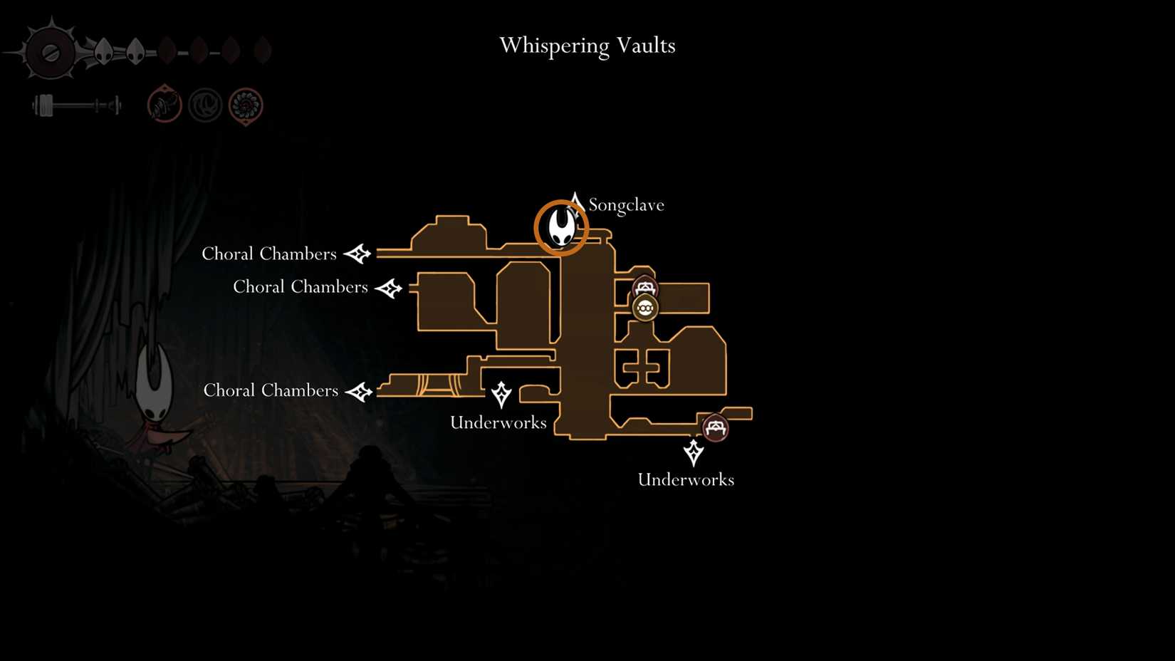 Mapa de Whispering Vaults em Silksong Mapa dos Whispering Vaults em Silksong — Dropraro