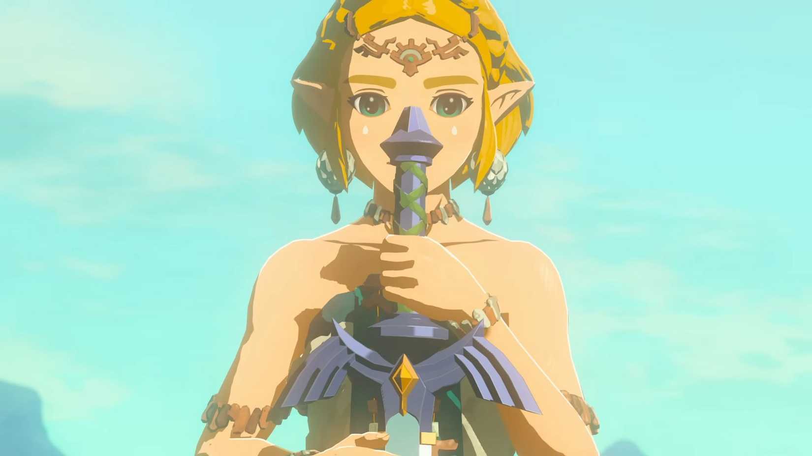 Zelda holds Master Sword - Legend Zelda Tears Kingdom