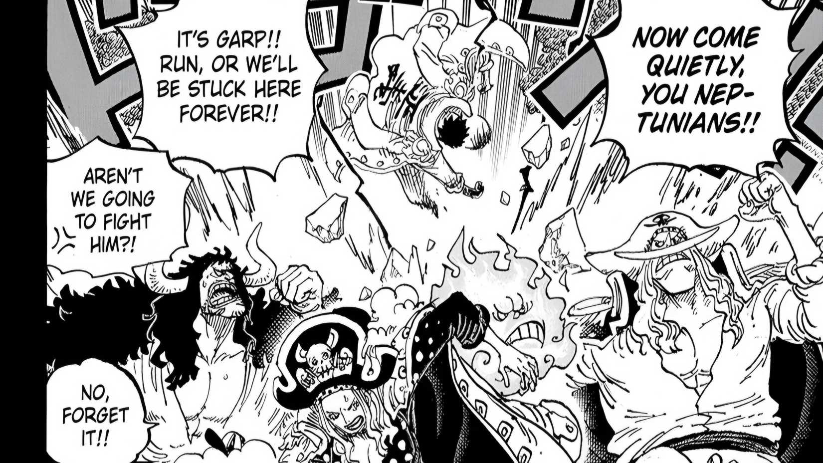 Whitebeard Big Mom Kaido run away from Garp one piece