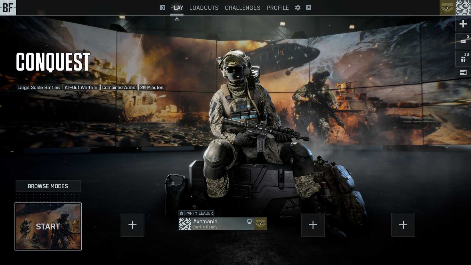BF6 Open Weapons Conquest party lobby
