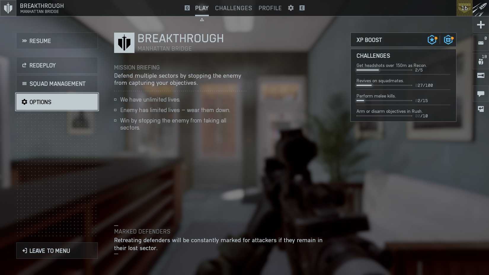 BF6 XP Boost Button in Menu