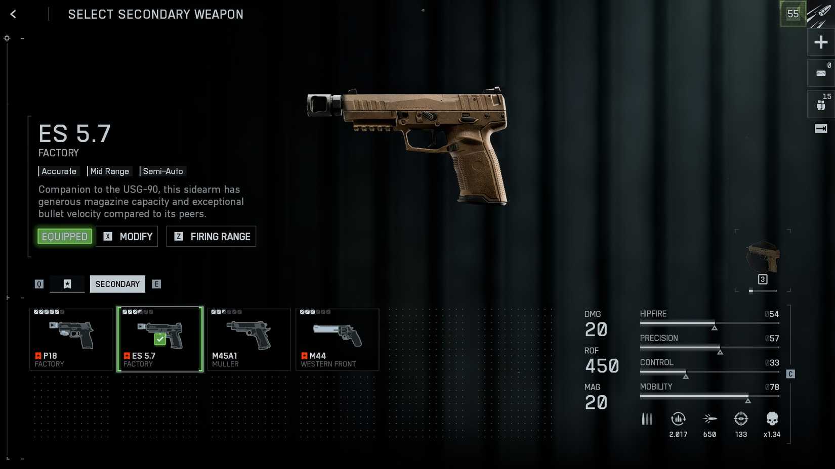 BF6 ES 5.7 pistol stats