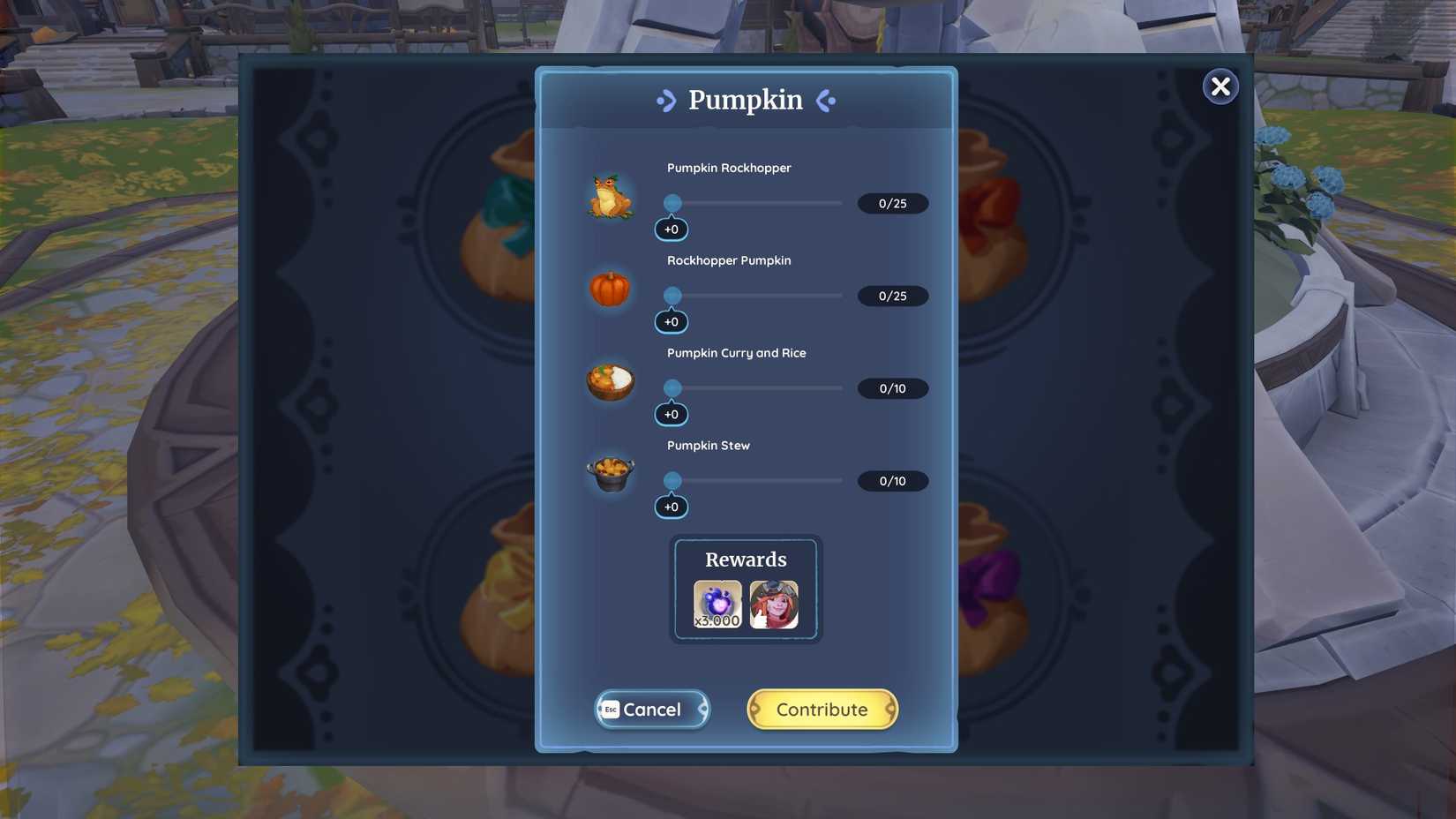 The Pumpkin board in the Palia Spiritfest Bundle Board