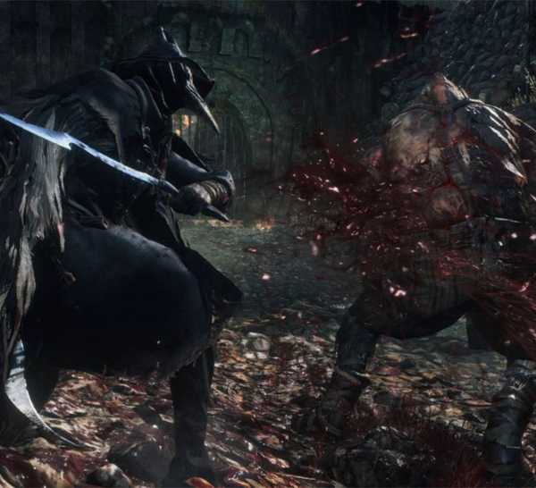 Seorang pemburu bertarung dengan monster Bloodborne