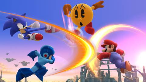A match between Sonic, Mega Man, Pac-Man and Mario - Super Smash Bros. For Wii U