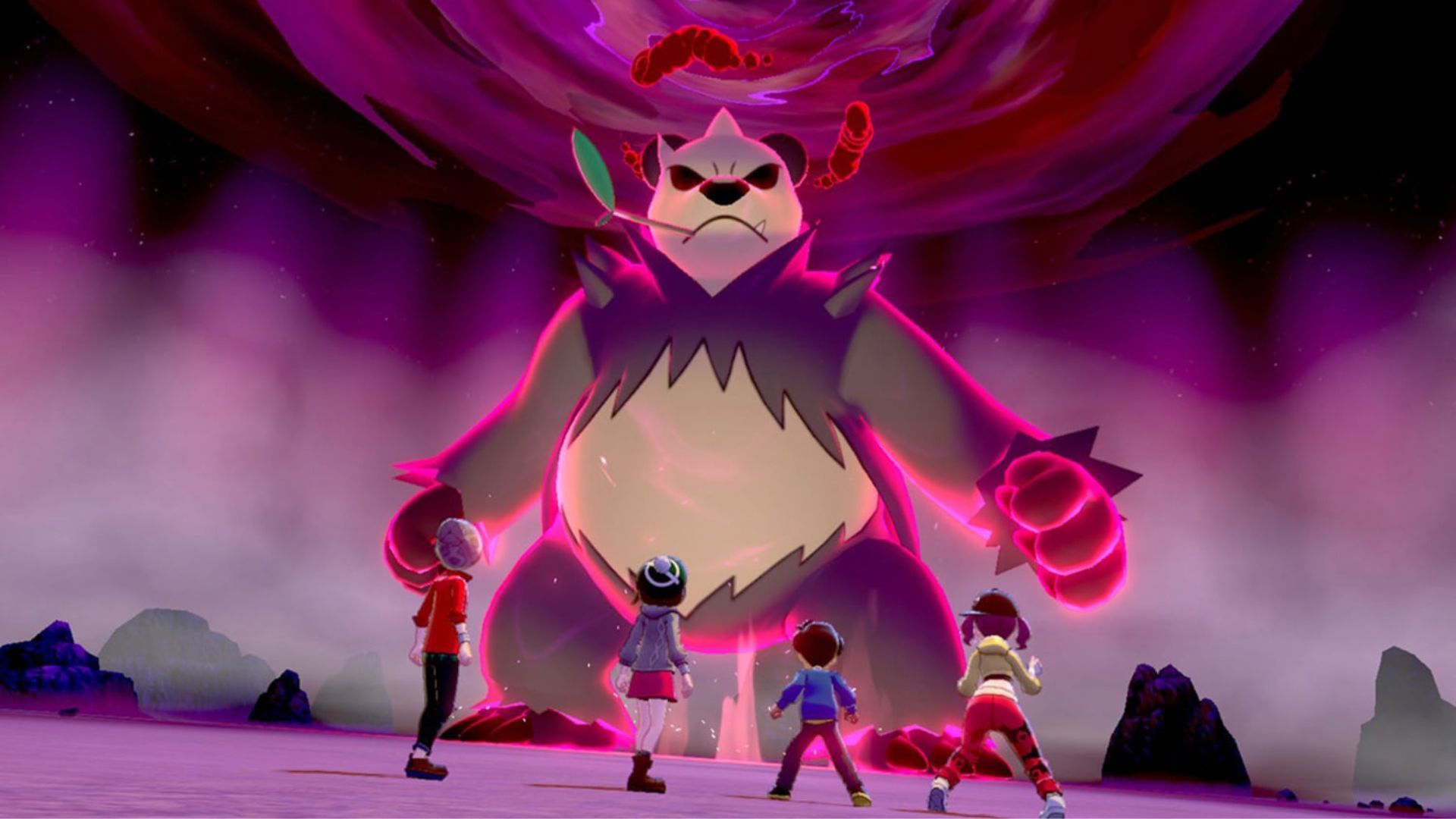 A Max Raid Battle against a Dynamax Pangoro - Pokemon Sword and Shield