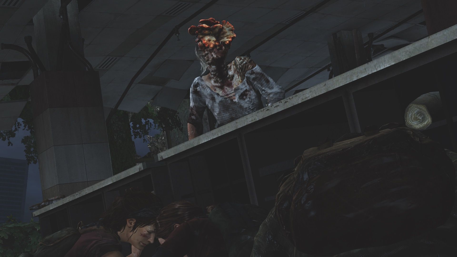 A scene featuring characters hiding in The Last of Us