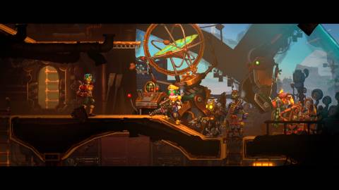 A scene featuring characters in SteamWorld Heist 2