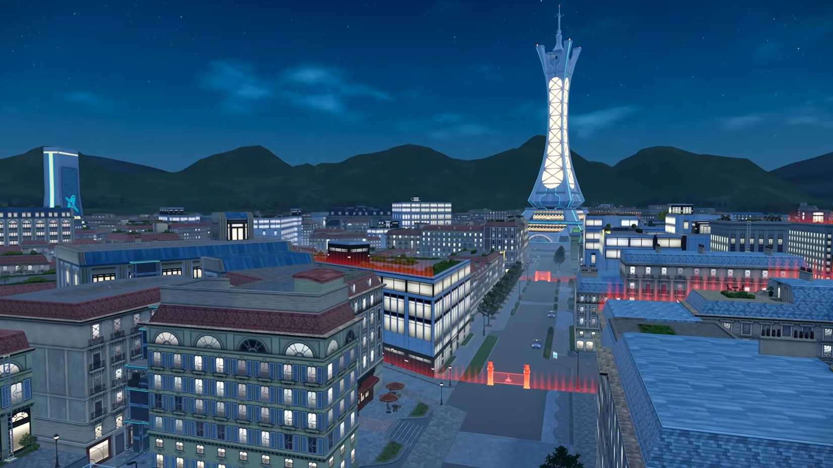A wide shot of Lumiose City at night - Pokemon Legends Z-A-1