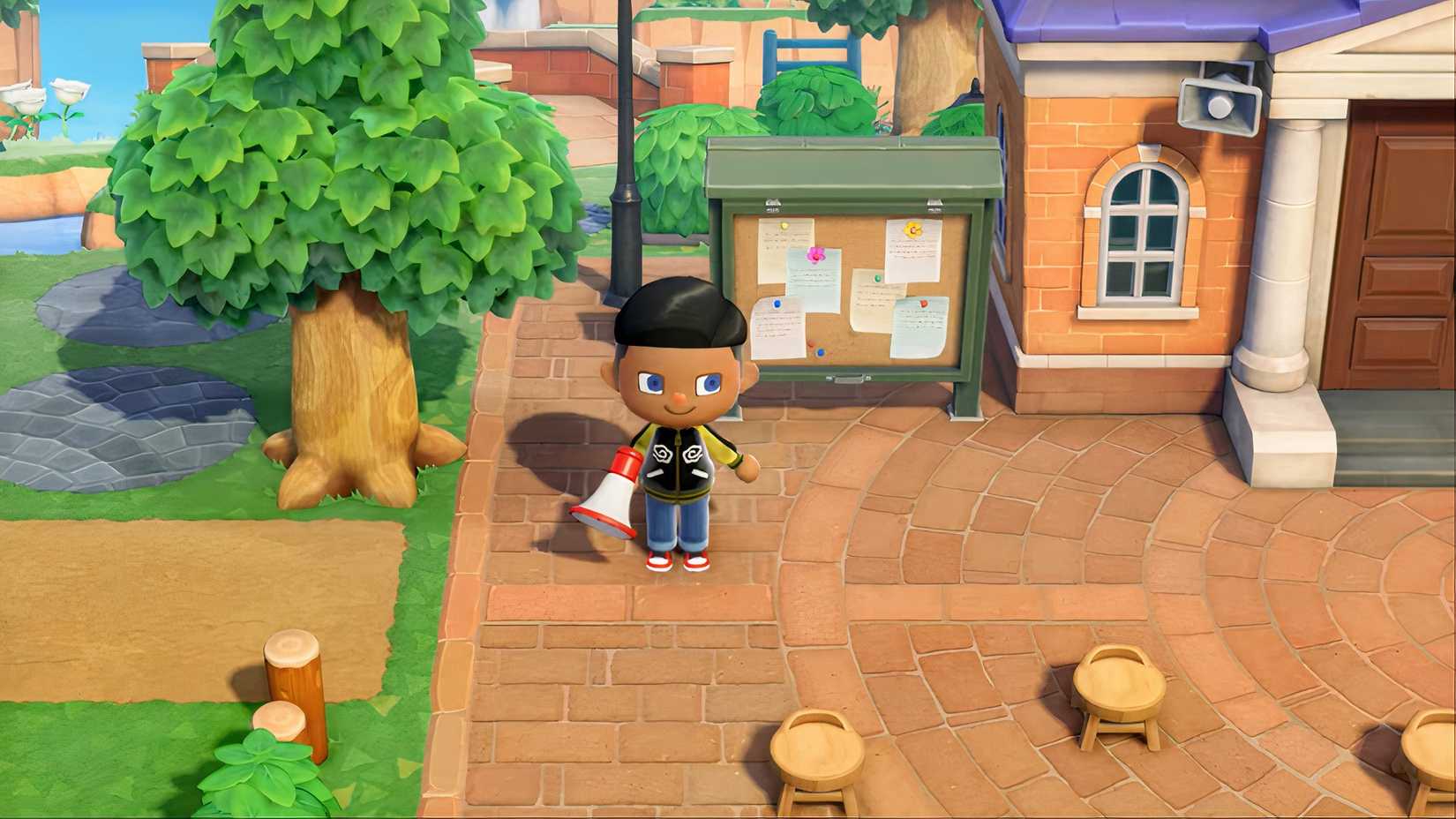 Um personagem de Animal Crossing: New Horizons em uma ilha.