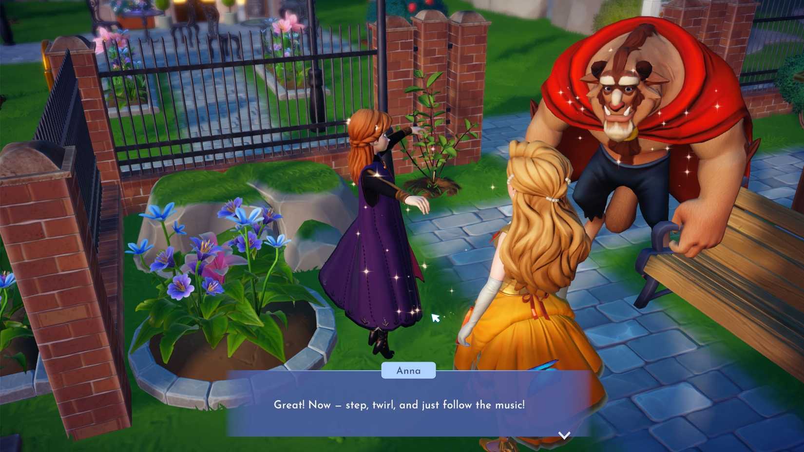 anna teaching beast dancing in ddv disney dreamlight valley