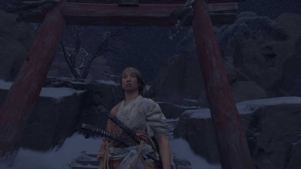 Atsu by a Tori Gate in Ghost of Yotei