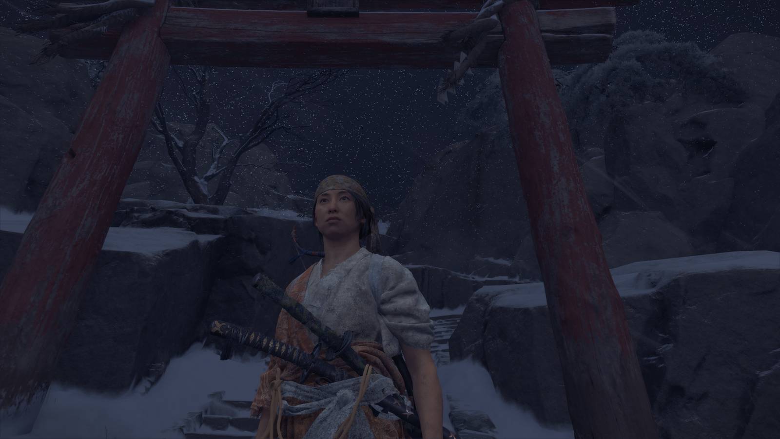 Atsu by a Tori Gate in Ghost of Yotei