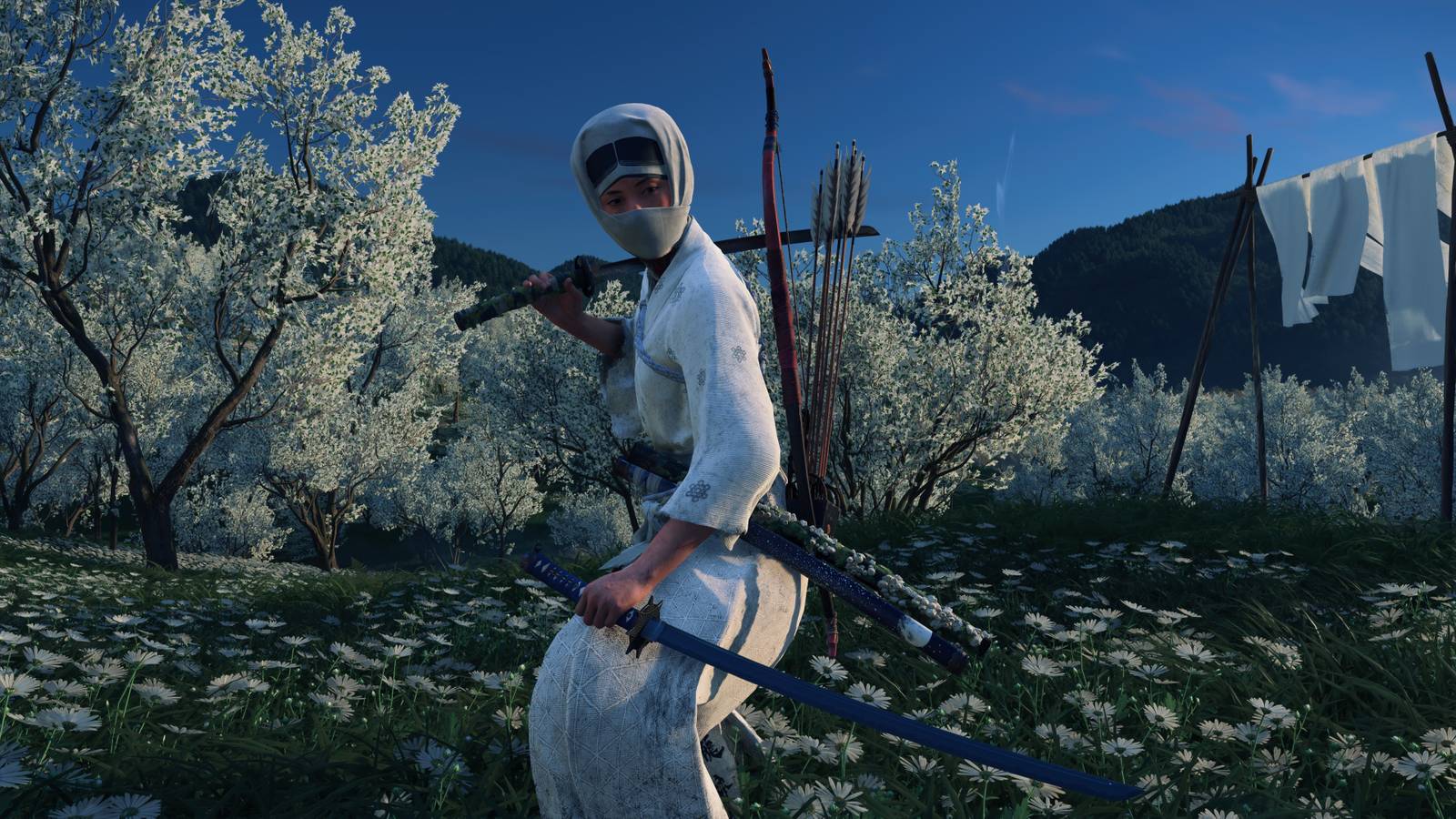 Atsu holding two katanas in Ghost of Yotei