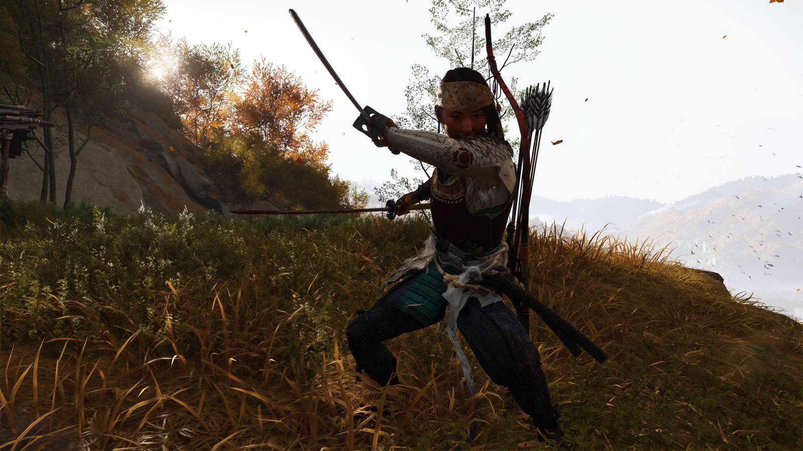 Atsu holding two swords in Ghost of Yotei