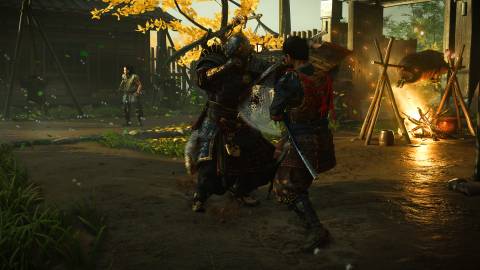 Attacking an enemy in Ghost of Tsushima