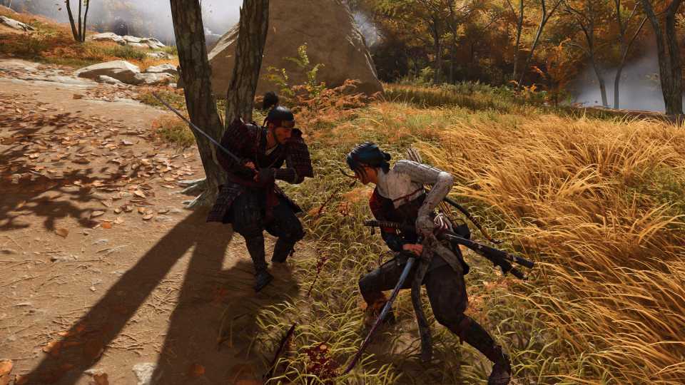 Attacking an enemy in Ghost of Yotei