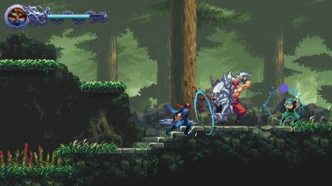 Attacking enemies in a forest in Ninja Gaiden Ragebound