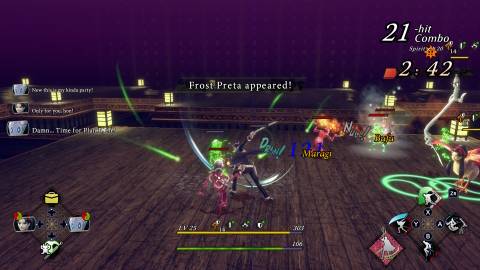 Attacking enemies in a shrine in Raidou Remastered The Mystery of the Soulless Army