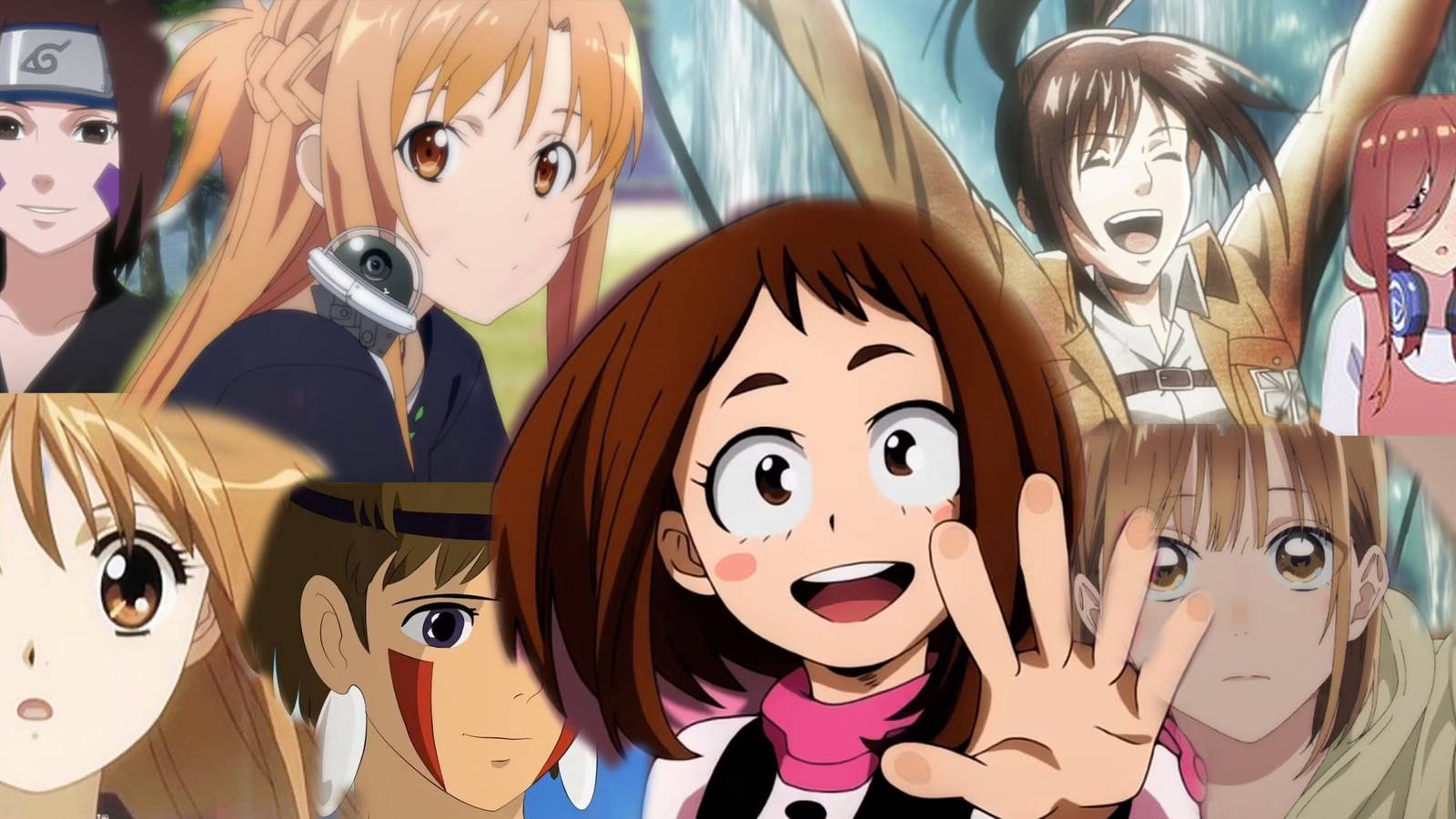 best anime female characters with brown hair mha, sao, aot